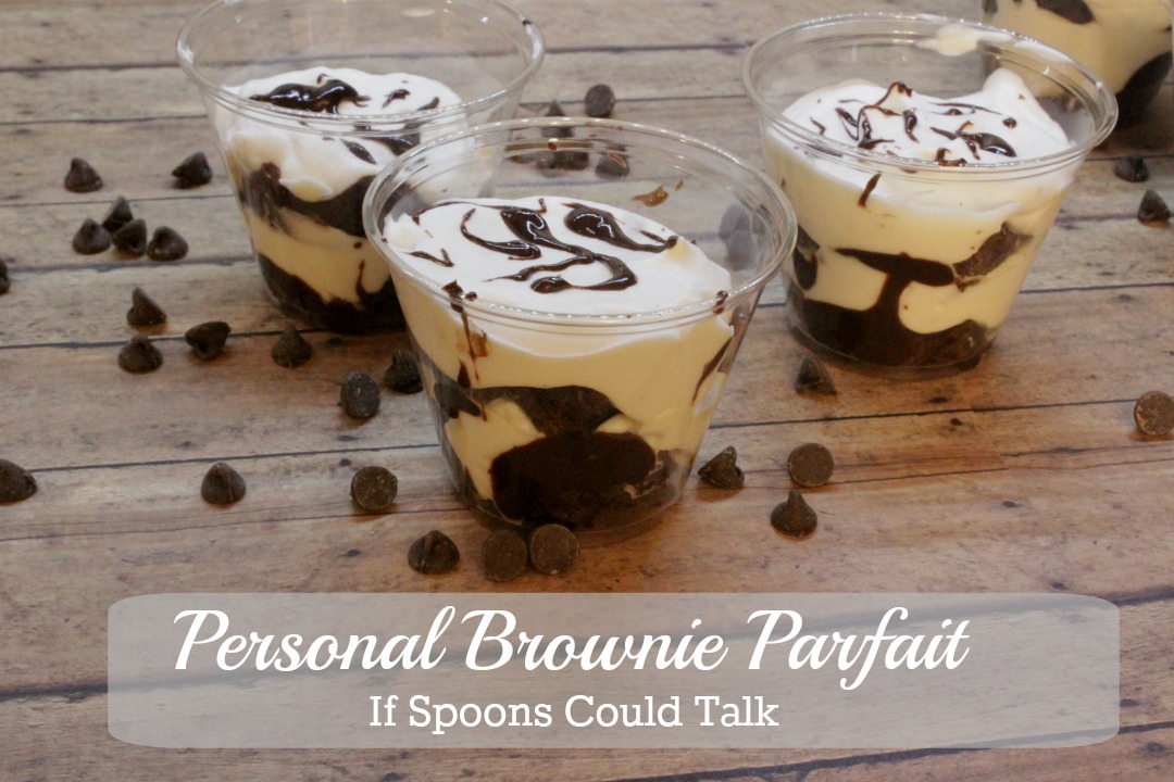 These personal brownie parfaits are the perfect combination of chewy and sweet. They are easy to make with only 3 parts. Make in the morning, chill and they are ready to go by lunch.